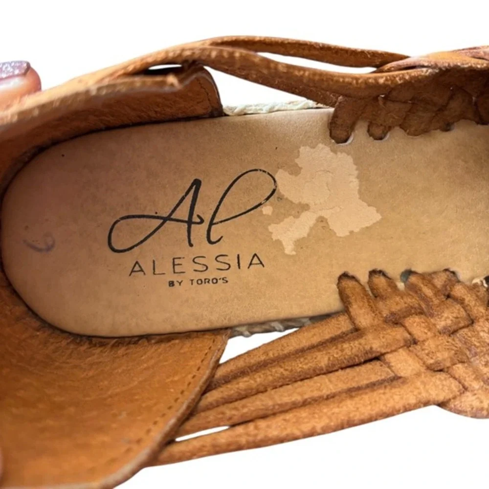 Alessia by‎ Toro Huarache Sandals Woven Leather Closed Toe Cognac Lace Up Sz 9.5